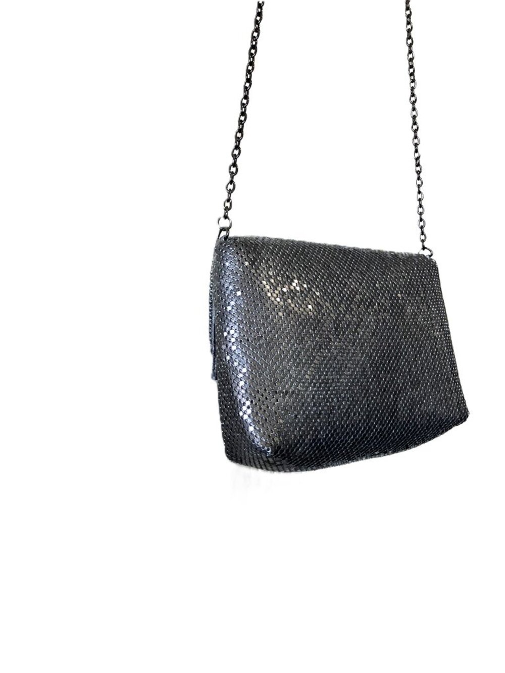 Jessica McClintock Silver Metal Mesh Chain Crossbody Clutch Bag | Bow Detail - Picture 5 of 12